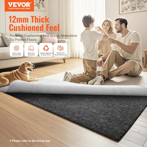 VEVOR 8' x 10' Rug Pad Gripper Without Slip-Resistance - 1/2" Thick Polyester Felt Padding Cushion for Area Carpet Runner Hardwood Floors Living Room - Grey - size: 8' x 10'1" (Rectangular)
