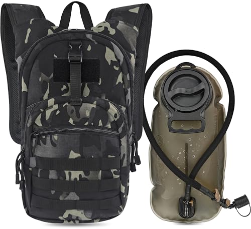 MARCHWAY Tactical Molle Hydration Pack with 2.5L TPU Water Bladder, Low-Profile Organized Military Backpack for Hiking, Cycling, Backpacking, Hunting, Running - color: Black Camo