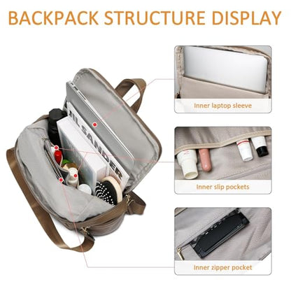 KKXIU Backpack Purse for Women - Multi-pocket Leather backpack for Travel, Work & School with Anti-Theft Lock Pocket, Luggage Strap & Water Bottle Pockets - 13x14x5.2 Inch, 1.67lb (Khaki) - color: Khaki