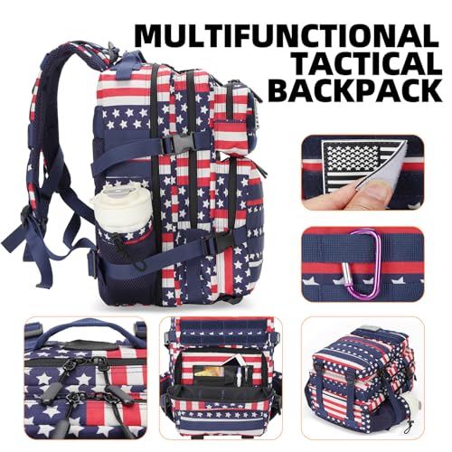 Lovelinks21 25L Tactical Military Backpack Small Travel Backpack for Men and Women Assault Pack Bug Out Bag Molle Daypack Gym Backpack with Bottle Holder (Flag) - color: Flag Print