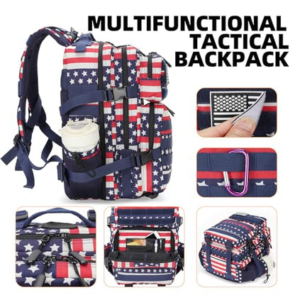 Lovelinks21 25L Tactical Military Backpack Small Travel Backpack for Men and Women Assault Pack Bug Out Bag Molle Daypack Gym Backpack with Bottle Holder (Flag) - color: Flag Print