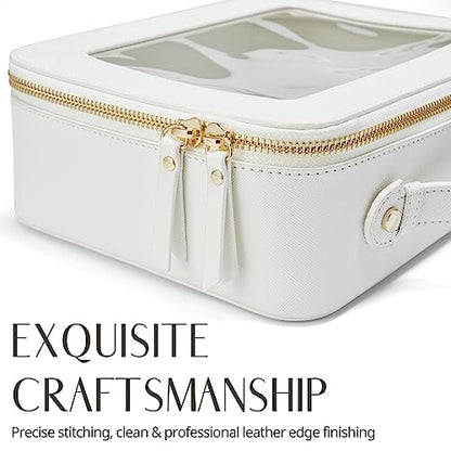 Popvibe Clear Makeup Case Set White Toiletry Bag Travel Large Clear Cosmetic Bag with Zipper, Big Make Up Bag Organizer Women Traveling TSA Approved Transparent Bag Car for Essentials - color: White, style: Dual Elegance