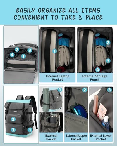 Odoland 2-in-1 Cooler Backpack with Removable Insulated Bag, 26L Leak-Proof Dry Wet Separation Backpack with 9L Cooler (20 Cans) for Beach Picnic Camping Day Trip, Lunch Diaper Bag for Men Women - color: Blue