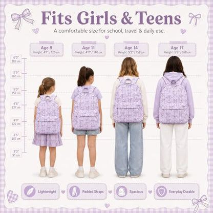 LEDAOU Backpack for Girls School Bag Kids Bookbag Teen Backpack Set Daypack with Lunch Bag and Pencil Case | Kids - color: A-bow Tie Purple