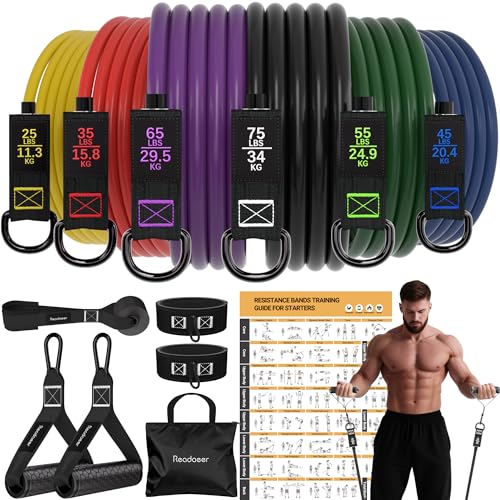 Readaeer Resistance Bands, Exercise Bands for Working Out, Work Out Bands with Handles for Men and Women for Indoor and Outdoor Sports