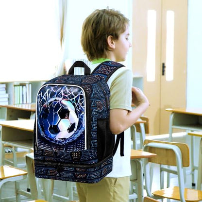 HPJGD 2-in-1 Kids Backpack for Boys, 17" Soccer Elementary Bookbag Set with Built-in Lunch Compartment, Water-Resistant School Bag for Preschool - Thrash Net Soccer - color: Uv Printing Net Soccer 2-in-1 Backpack