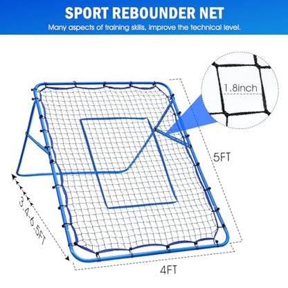 Volleyball Baseball Rebounder Net, Softball Rebounder Pitchback Net Quick Adjustments, Quick Adjustments Lacrosse Bounce Back Practice Equipment, Ideal for Outdoor Indoor and Backyard Training - size: 5FTx4FT, style: Multi-Sport Rebounder Net