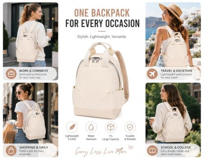 Backpack for Women Fashion Small Bookbag, Water Resistant Lightweight Nylon Daypack for Travel, Hiking & Daily Use - color: Milk White