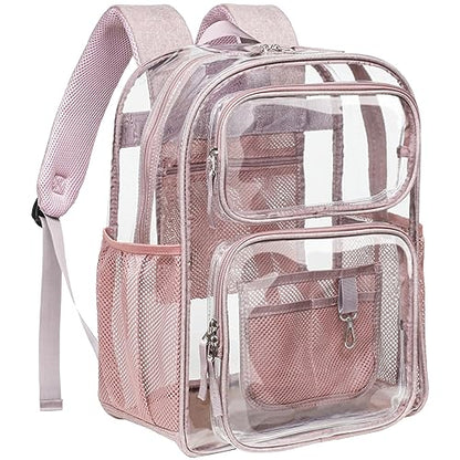 PACKISM Clear Backpack for School - 17 inch Large Heavy Duty Bookbag, Reinforced See Through PVC Transparent Backpack - color: Mauve, style: Daypack Backpacks