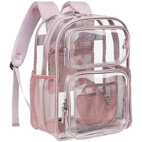 PACKISM Clear Backpack for School - 17 inch Large Heavy Duty Bookbag, Reinforced See Through PVC Transparent Backpack - color: Mauve, style: Daypack Backpacks