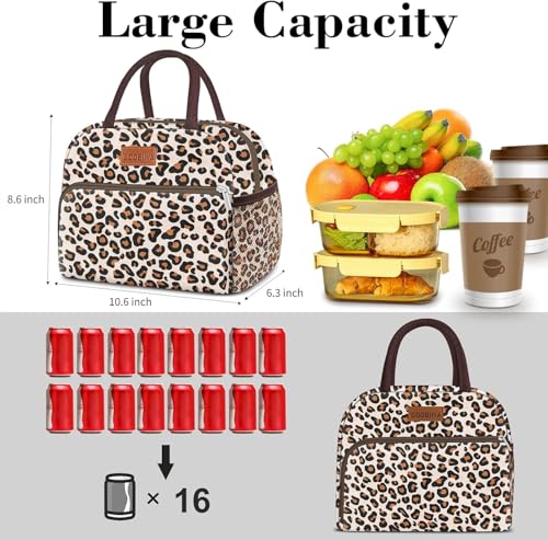 Coobiiya Lunch Box Lunch Bag for Women Adults Men, Reusable Cute Lunch bag - Leakproof, Insulated Lunch Box Tote with Large Capacity, Cooler Container for Work/Travel/Office - color: Leopard
