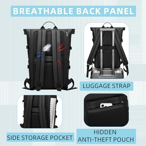 33L Unisex Waterproof Rolltop Backpack:,15.6-Inch Laptop, Lightweight Bike Bag Perfect for Work, School, Travel & Outdoor (black) - color: Black
