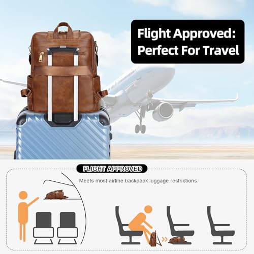 KKXIU Backpack Purse for Women - Multi-pocket Leather backpack for Travel, Work & School with Anti-Theft Lock Pocket, Luggage Strap & Water Bottle Pockets - 13x14x5.2 Inch (B-Brown) - color: B-brown
