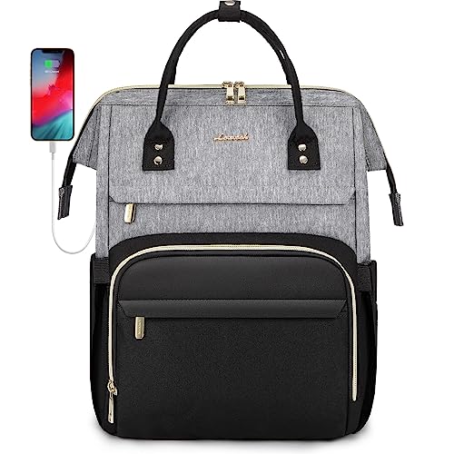 LOVEVOOK Laptop Backpack for Women, Fashion Computer Backpacks Purse, School Student Bookbag for Girl, Business Travel Bags, Doctor Nurse Backpack for Work, Fits 15.6-Inch Laptop, Grey Black - color: A Grey Black, size: 15.6 Inch