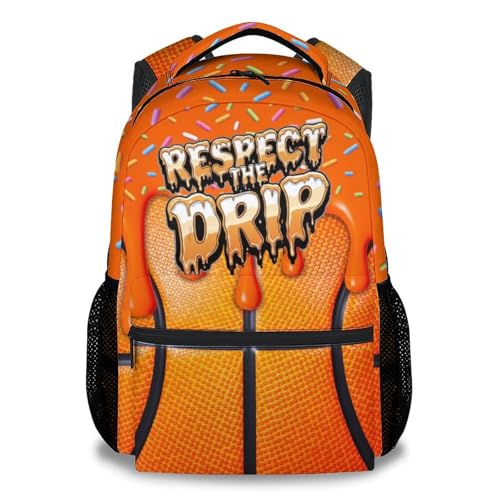 Basketball Backpack for Boys Girls Teens School Bookbag - Sports Theme Schoolbag for Kids Elementary Middle Students Gifts (17 Inch) - color: Orange