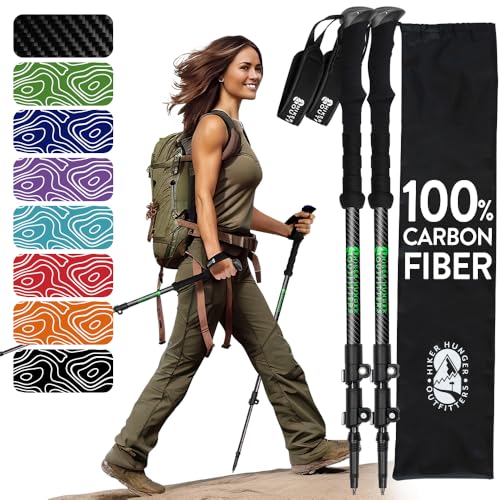 100% Carbon Fiber Trekking Poles by USA Brand - Ultra Strong Lightweight Collapsible Hiking Poles with Cork and EVA Foam Grips & Quick Adjustable Flip Locks - color: EVA Foam - 3K Black