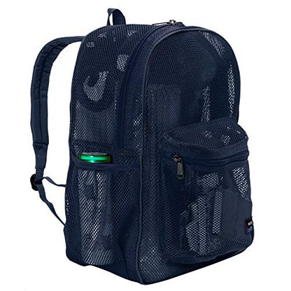 K-Cliffs Heavy Duty Mesh Backpack Quality Classic Student Net Bookbag Durable See Through Simple Netting Daypack Basic School Bag Navy - color: Navy