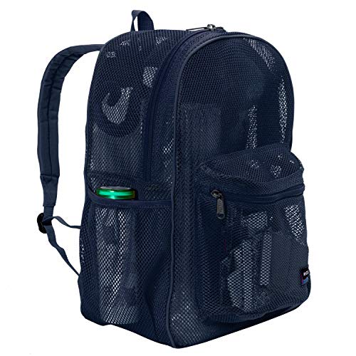 K-Cliffs Heavy Duty Mesh Backpack Quality Classic Student Net Bookbag Durable See Through Simple Netting Daypack Basic School Bag Navy - color: Navy