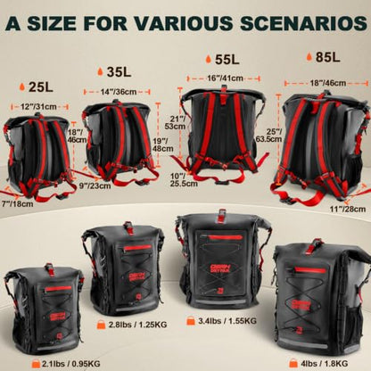 OSAH DRYPAK Waterproof Backpack Dry Bag 25L/35L/55L/85L – Heavy Duty Roll-Top Hiking Backpack Sack Keeps Gear Dry for Travel, Kayaking, Boating, Camping, Rafting and Fishing - color: Black Red, size: 25L