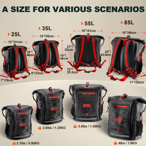 OSAH DRYPAK Waterproof Backpack Dry Bag 25L/35L/55L/85L – Heavy Duty Roll-Top Hiking Backpack Sack Keeps Gear Dry for Travel, Kayaking, Boating, Camping, Rafting and Fishing - color: Black Red, size: 85L