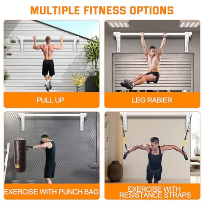Pull Up Bar Wall Mounted, Heavy Duty 650 lbs Capacity Chin Up Bar, 48" Multi-Grip Strength Training Pull-up Bars, for Home Gym Garage/Backyard Total Body Workout, Ease Of Use Mounting - color: White