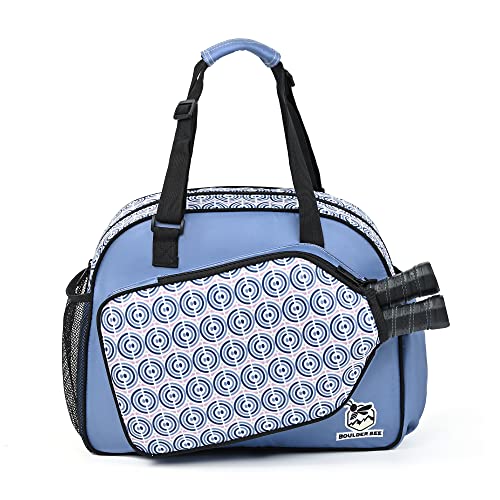 Boulder Bee Pickleball Bags, Premium Pickleball Tote Bag for Girls, Women’s Hand/Shoulder Gym Bag w Water Bottle Holder, with Pickleball Racquet/Paddle Holder - color: Blue Circle