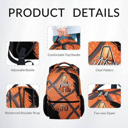 Mercuryelf Personalized Basketball Backpack for Boys - Custom Kids School Bookbag Set with Lunch Box 17 Inch Large Capacity Daypack - color: Orange
