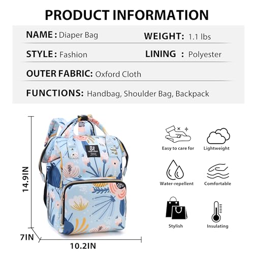 Baby Diaper Backpack Large Diaper Bag for Moms Dads with Insulated Pockets,Waterproof Multi Function Travel Diaper Bag Backpack for Boys, Girls (Cloud Blue) - color: Cloud Blue