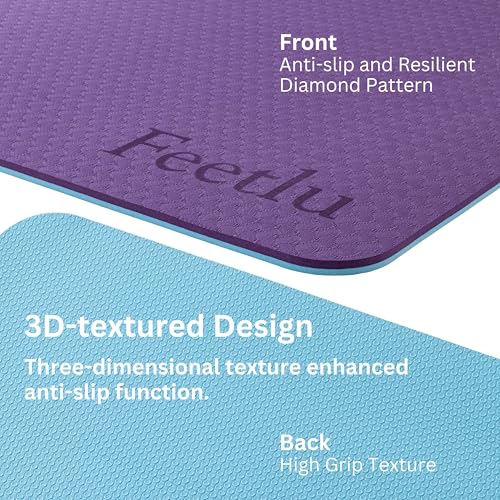 Extra Thick Yoga Mat with Carry Strap, 10mm Non-Slip Exercise Mat, 72 x 24 Inch Cushioned Workout Mat for Yoga, Pilates, Stretching & Floor Exercises - color: Dark Purple & Blue Gray