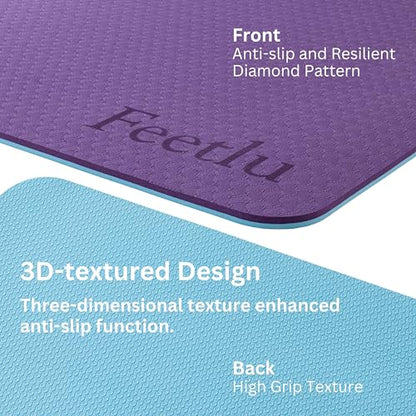 Extra Thick Yoga Mat with Carry Strap, 10mm Non-Slip Exercise Mat, 72 x 24 Inch Cushioned Workout Mat for Yoga, Pilates, Stretching & Floor Exercises - color: Dark Purple & Blue Gray