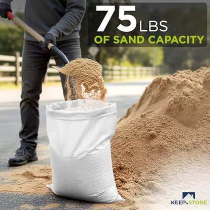 Heavy Duty Sand Bags Pack of 6, White Empty Sandbags with Built-In Ties, Woven Polypropylene UV Protection 1600 Hours, Fillable Bags for Flood Control, Weight, 18x30 inches, 75 Pounds Volume - size: 18"W x 30"L, style: Pack of 6