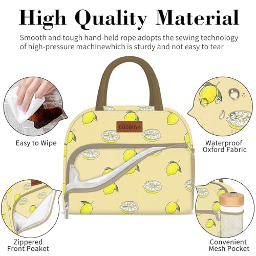 Coobiiya Lunch Bag for Women Men, Cute Lunch Tote Bags Insulated Reusable LunchBox Large Capacity Cooler Bag for Work Travel Picnic Green white - color: Lemon