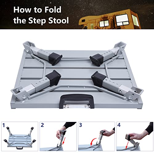 19”×14.5” Large RV Steps with Glow in The Dark Tapes Adjustable RV Step Stool Aluminum RV Step Supports Up to 1500 lbs - color: Gray Large