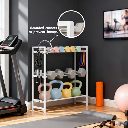 3-Tier Adjustable Dumbbell Rack, Heavy-Duty Weight Storage Stand, 390 LB Capacity, Space-Saving Home Gym Organizer - color: White