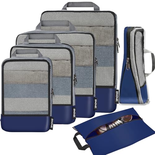 BAGAIL 4 Set/6 Set/8 Set Compression Packing Cubes Travel Accessories Expandable Packing Organizers (Half Mesh, 6-Navy) - color: 6-Navy, style: Half Mesh
