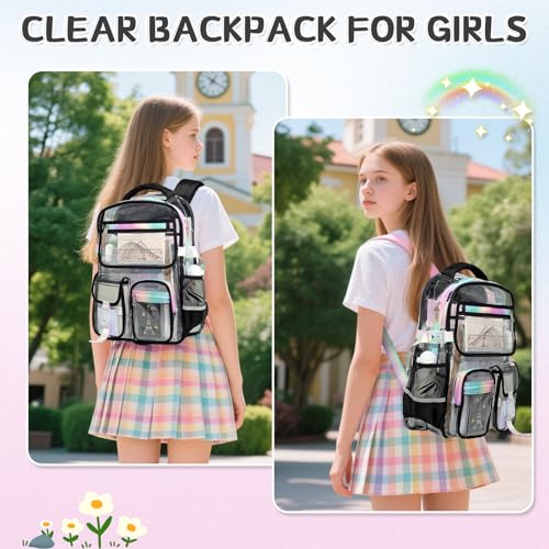Clear Backpacks for School, Clear Backpack Heavy Duty Stadium Approved, TPU Waterproof See Through Backpack with Reflective Strips, Large clear Backbag for Travel, Work, Concerts, Girls & Boys