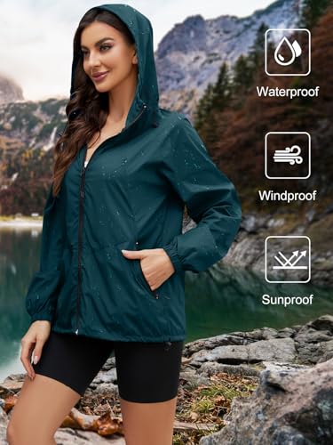 CRIPOM Light Weight Rain Jacket Women Waterproof Windbreaker Travel Rain Coats for Women Packable S-XXL - color: Dark Blue, size: Small