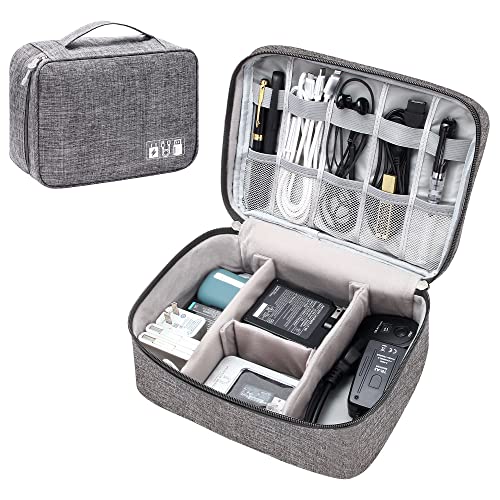 SELLYFELLY Electronics Organizer Travel Universal Cable Organizer Bag Waterproof Electronics Accessories Storage Cases for Cable, Charger, Phone, USB, SD Card, Hard Drives, Power Bank, Cords - color: Double-Gray