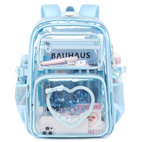 Clear Backpack for School Girls, Cute Heavy Duty PVC Transparent Bookbag, See-Through Bag for Stadium Event Blue - color: Blue