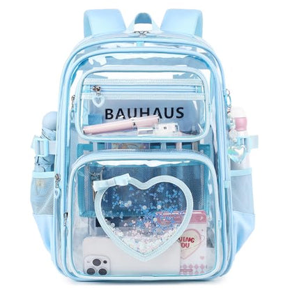 Clear Backpack for School Girls, Cute Heavy Duty PVC Transparent Bookbag, See-Through Bag for Stadium Event Blue - color: Blue