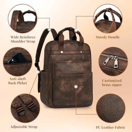 Rcrirth PU Leather Laptop Backpack for Women | 17 Inch Laptop Backpack for Work - Large Capacity Computer Bag Nurse Bag Casual Daypack (Coffee) - color: Coffee