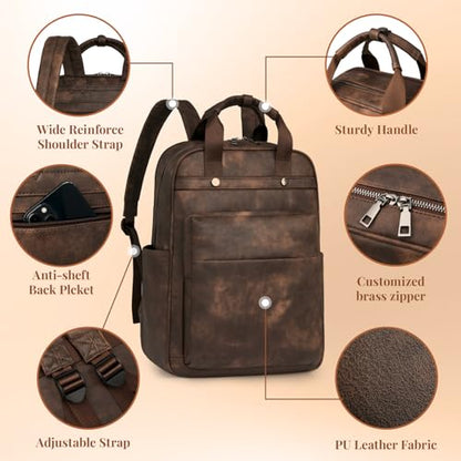 Rcrirth PU Leather Laptop Backpack for Women | 17 Inch Laptop Backpack for Work - Large Capacity Computer Bag Nurse Bag Casual Daypack (Coffee) - color: Coffee