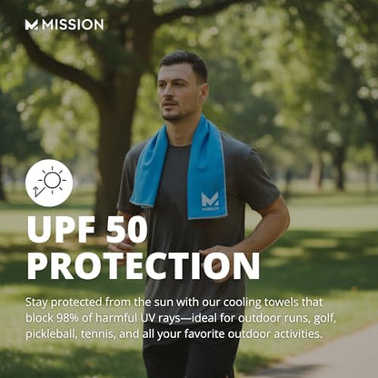 MISSION Max Plus Cooling Towel- Soft, Durable Microfiber - Cools Up to 3 Hours - UPF 50 Sun Protection - Machine Washable - color: Mission Blue