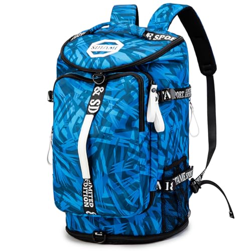 Gym Duffle Bag Backpack with Shoe Compartment,4 ways Travel Backpack for Women and Men,Multi-Functional Weekender bag with Waterproof Layer&Laptop Compartment for Fitness, Travel,Camping - color: Blue