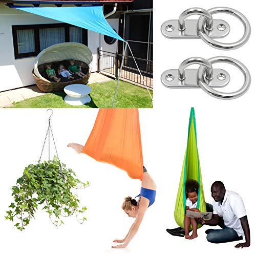4Pcs M5 Ceiling Wall Mount Hook, Pad Eye Plate, Heavy Duty Anchor with Ring, 304 Stainless Steel, Great for Yoga Swings Hammocks/Boat Rigging/Marine Deck Hardware/Suspension Training Straps - size: M5 (Oval Pad Eye)