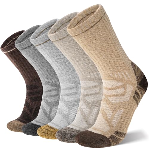 ANTSANG Merino Wool Hiking Socks, Enhanced Breathability, Targeted Cushion Thermal Socks for Men and Women, 5 Pairs - color: Gray/Brown, size: Medium