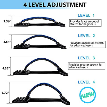 JUMPOW Back Stretcher for Lower Back Pain Relief, 4 Level Adjustable Lumbar Back Cracker Board for Scoliosis, Spine Decompression, Sciatica - color: Black, Blue-4 Level