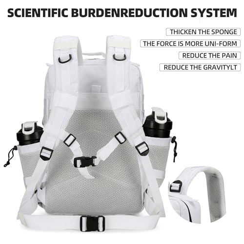 Lovelinks21 45L Tactical Assault Backpack 3 day assault pack with Molle Waterproof backpack Rucksack for Tactical Backpacks (White) - color: White