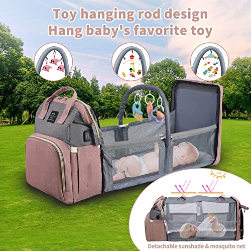 ANWTOTU Baby Diaper Bags with Changing Station,900D Oxford Waterproof Diaper Bag Backpack for Moms Dads with USB Charging Port,Large Capacity Baby Essentials(Ungrade Pink Grey) - color: Ungrade-pinkgrey
