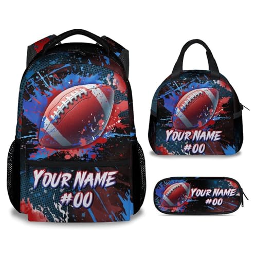 COZYAURA Boy Backpack - Personalized Football Backpacks Set for Kids -Teens Bookbag with Lunch Bag & Pencil Case - Sports Theme School Bags for Elementary Middle School - color: Style-5